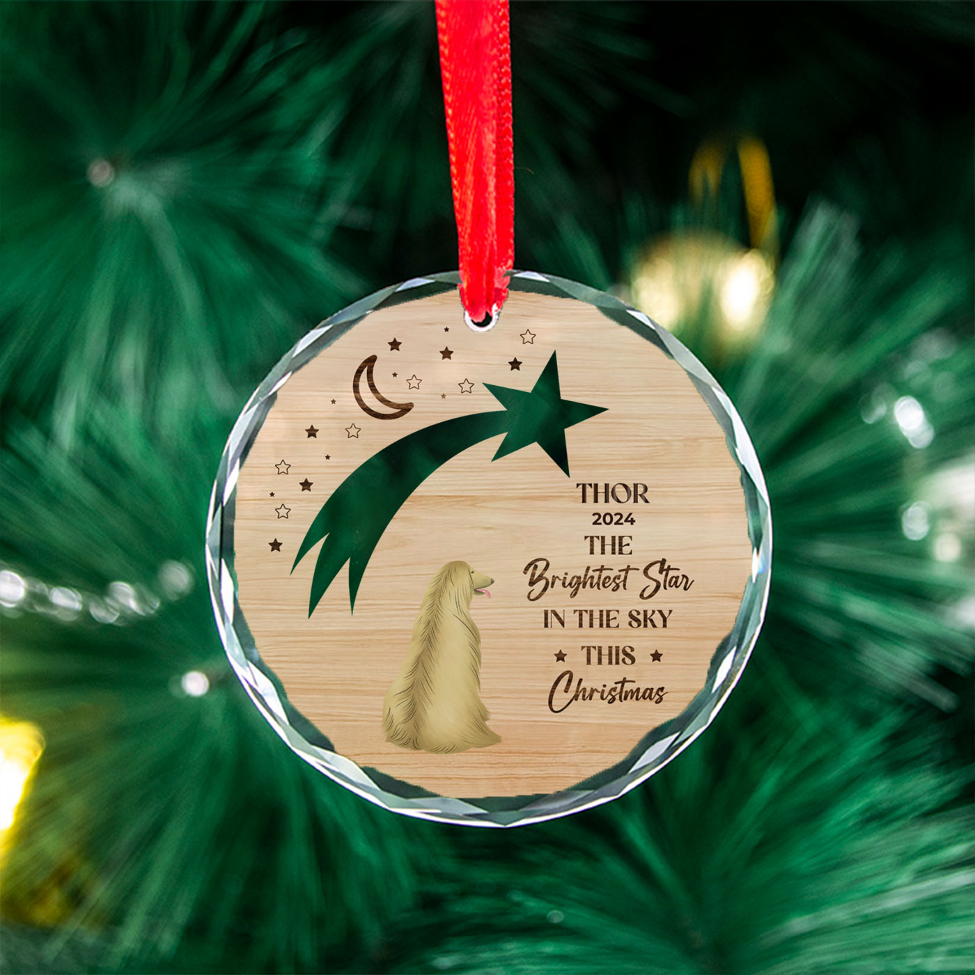 Personalized Christmas Memorial Pet Glass Ornament - 'My Pet is the Brightest Star' with Custom Pet Type & Name